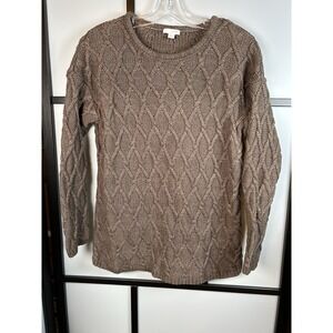 Pure Jill Women Long‎ Sleeve Wool Blend Cable Knit Pullover Sweater Brown Size S